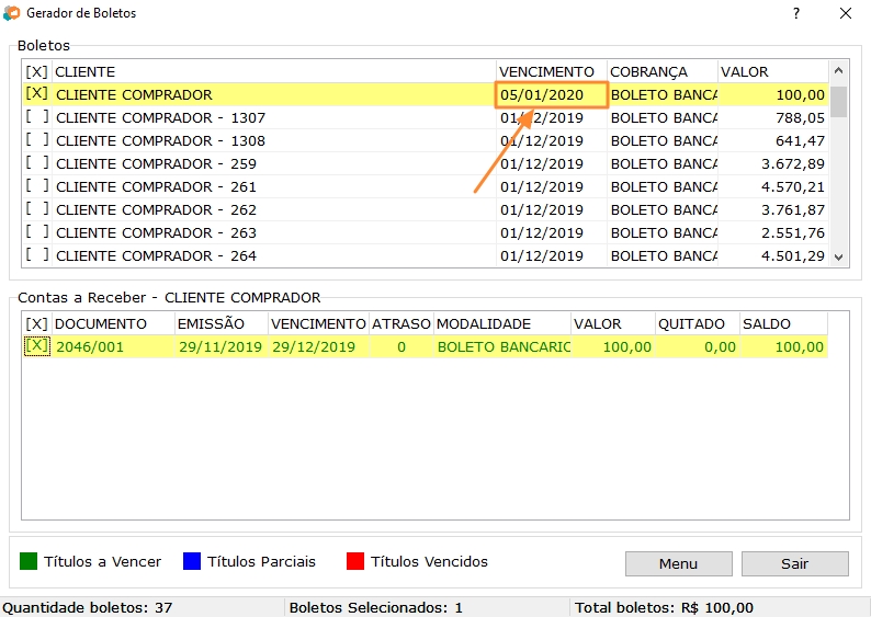 Alterando a data de vencimento