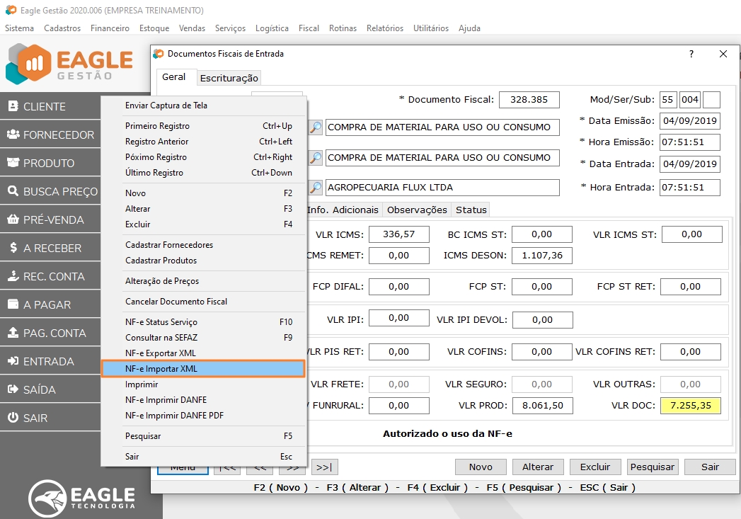 Acessando a importação do XML