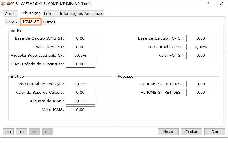 Detalhamento do Item - ICMS ST