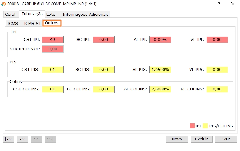 Detalhamento do Item - Outros