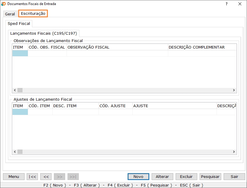 Aba Escrituração