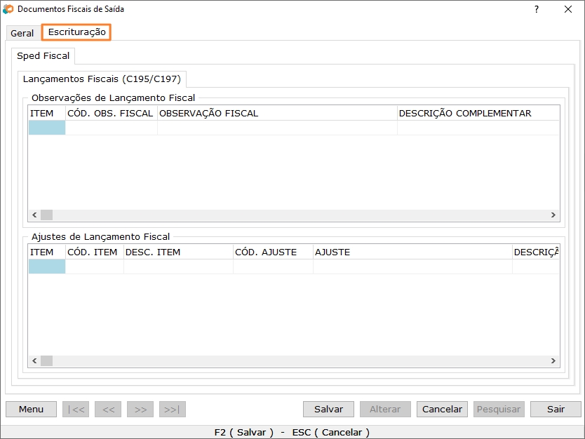 Aba Escrituração