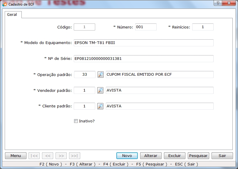 Cadastro de ECF - Passo 1