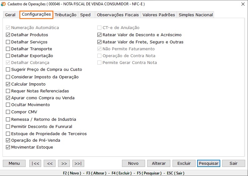 Cadastro Operações -  Passo 2