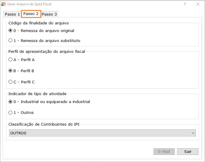 Geração Sped - Passo 2