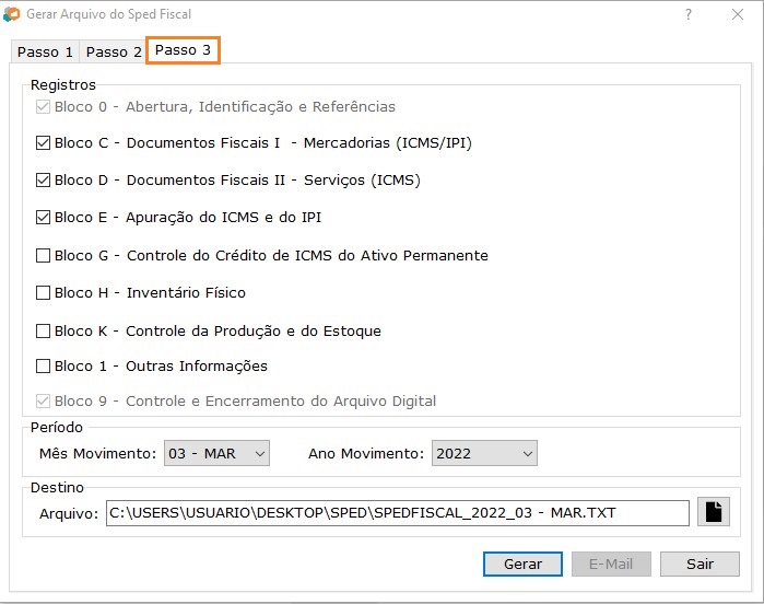 Geração Sped - Passo 3