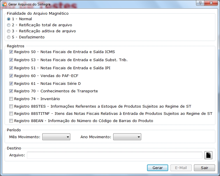 Gerar Arquivo Sintegra - Passo 1