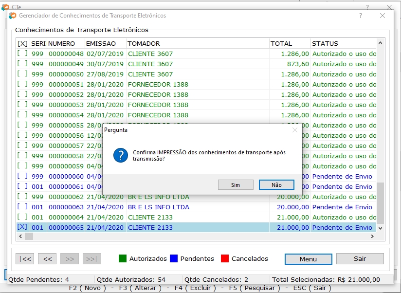 Confirmação de impressão após transmissão