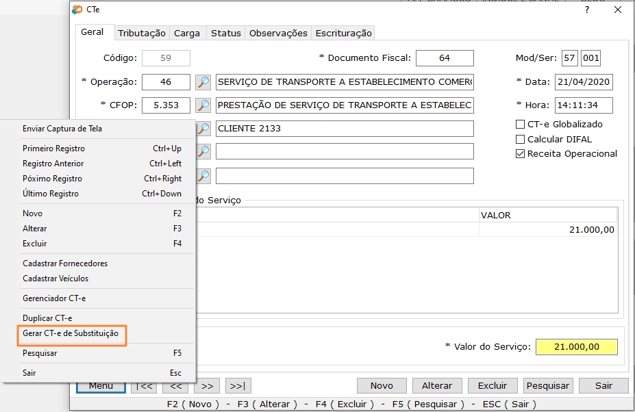 CT-e de Substiruição