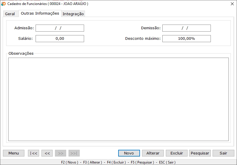 Outras informações do funcionário
