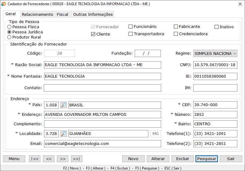 Cadastro de Fornecedores