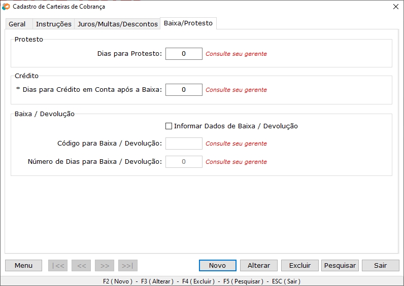 Carteira de Cobrança - Baixa/Protesto