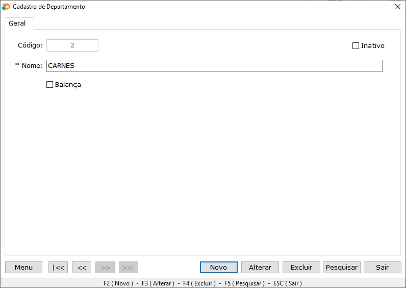 Cadastro de Departamentos