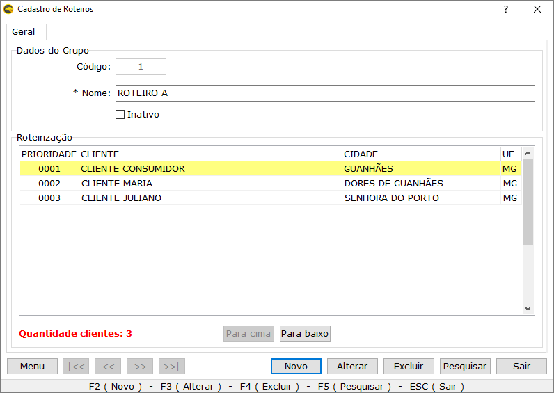 Cadastro de Roteiros