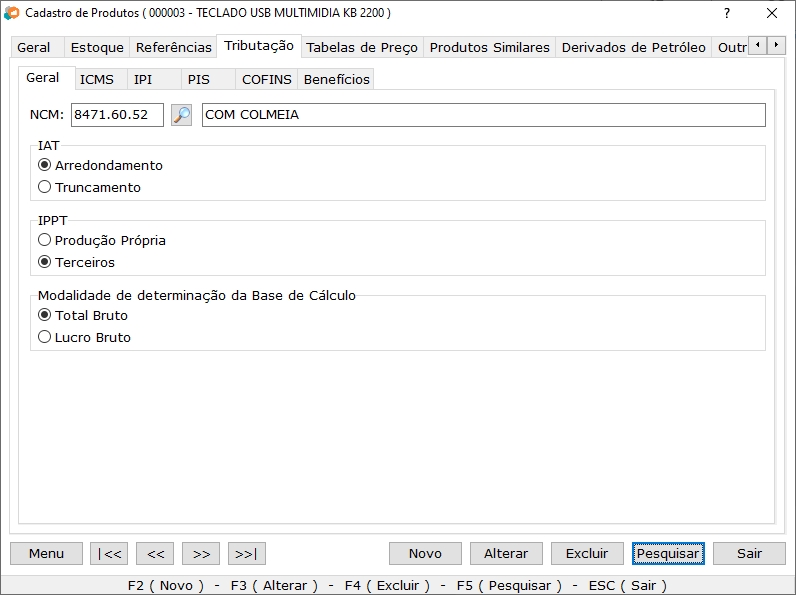 Dados gerais de tributação