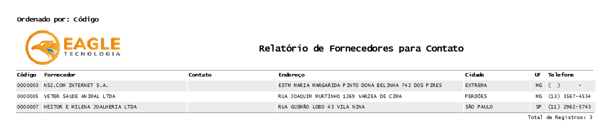 Relatório de Fornecedores - Exemplo