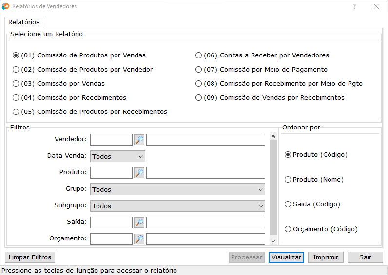 Relatórios de Funcionário - Vendedores