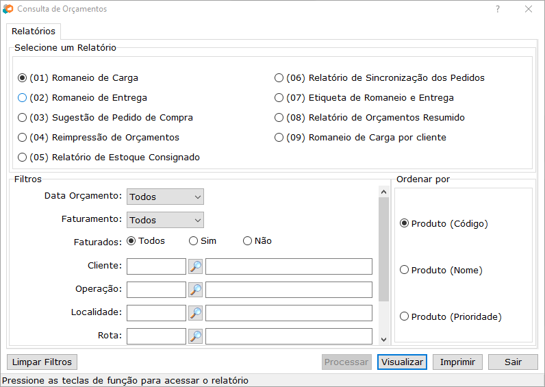 Relatórios de Orçamentos