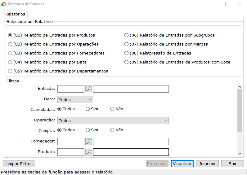 Relatórios de Entradas