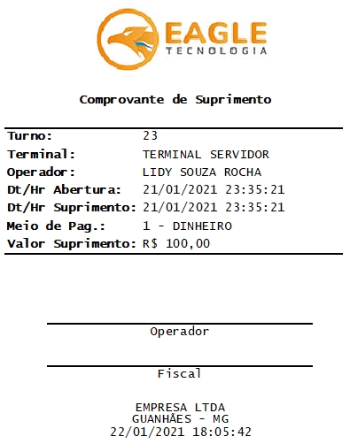 Comprovante de Suprimento, modelo 80 mm