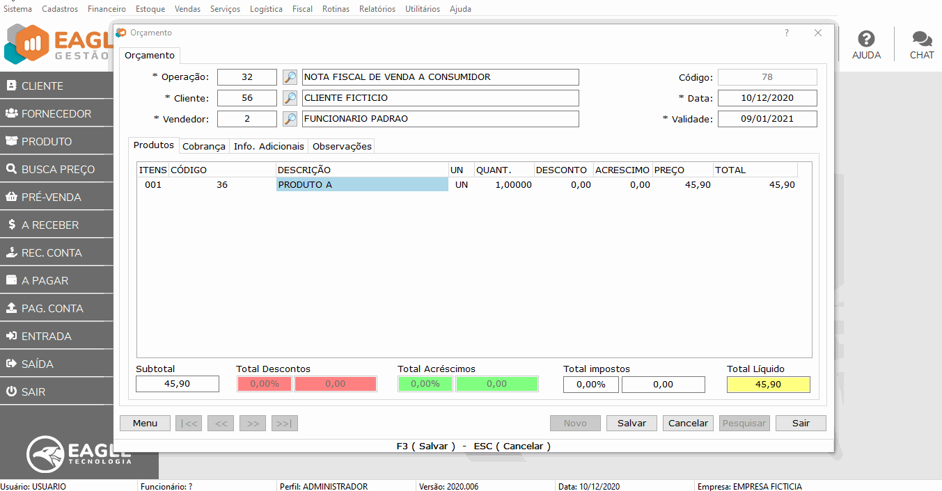 Acréscimo ou Desconto Item