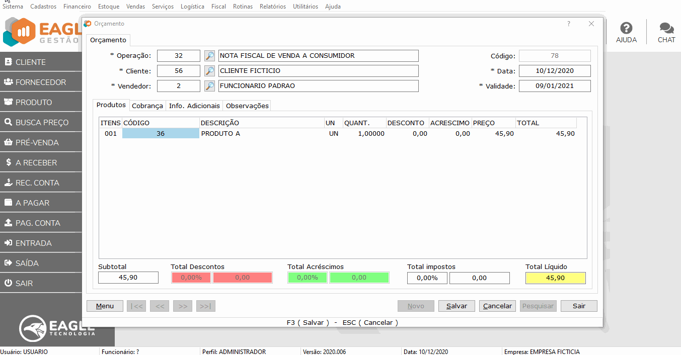 Observações orçamento