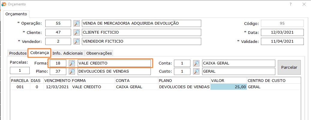 Venda com vale crédito