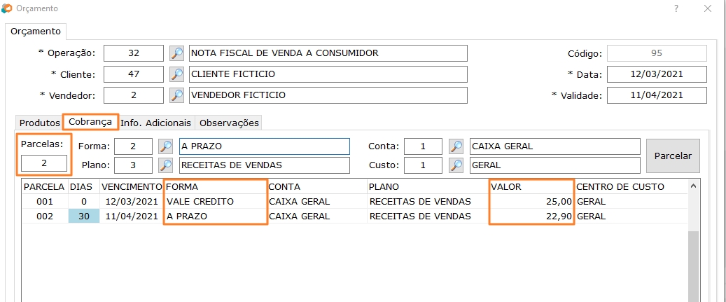 Venda com vale crédito