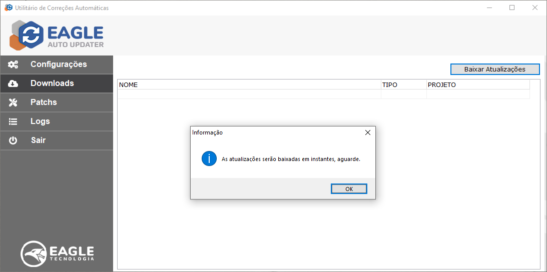 Tela de Downloads - Botão Baixar Atualizações