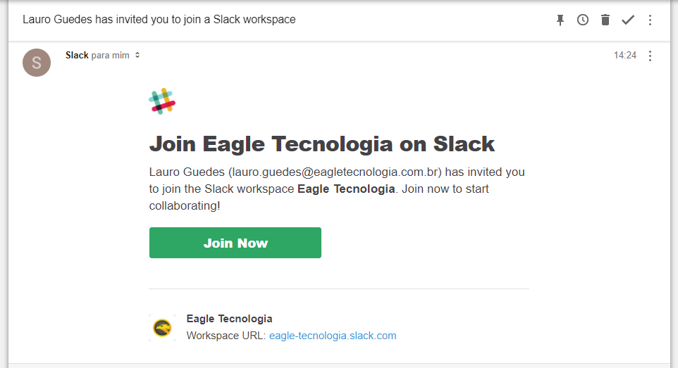 Convite enviado para o e-mail