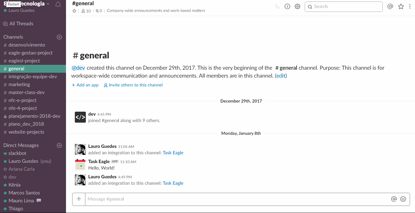 Criação do Canal - Coloque um nome, descreva para que servirá o canal e convide os membros que farão parte dele