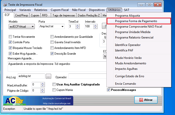 Acessar cadastro de forma de pagamento