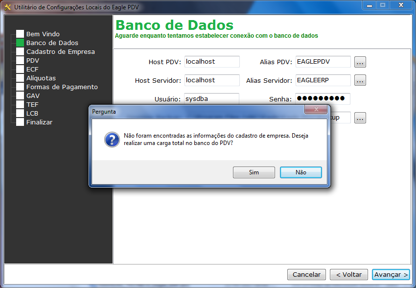 Confirmando configuração de banco de dados