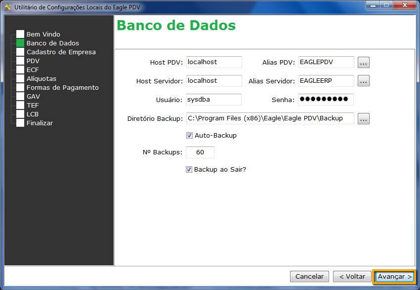 Configuração de banco de dados