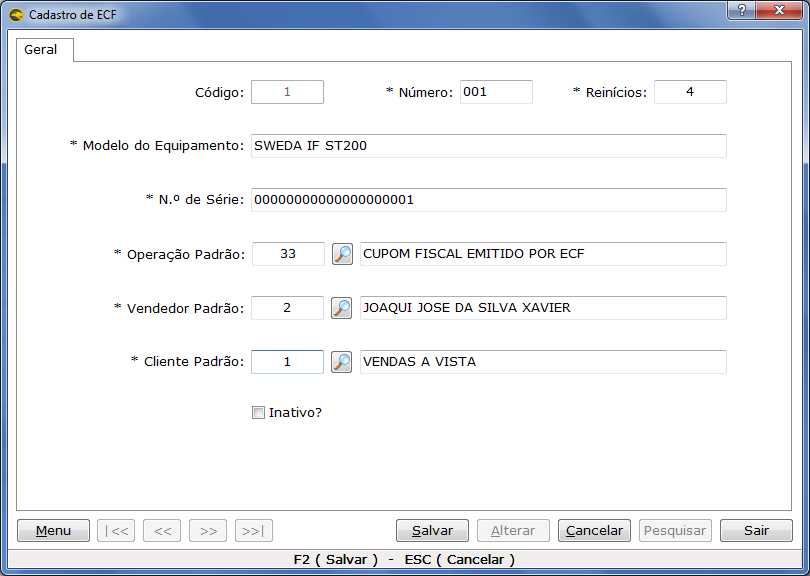 Cadastro de ECF