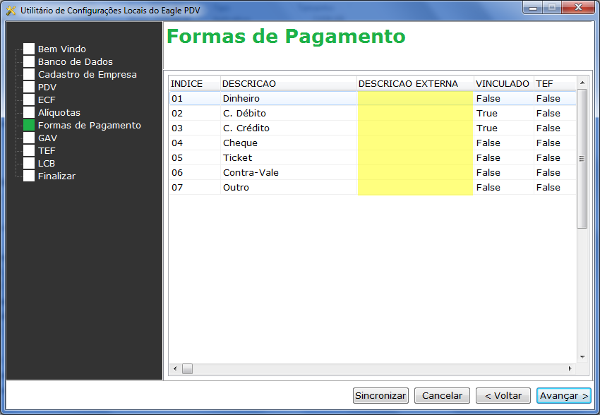 Formas de Pagamento
