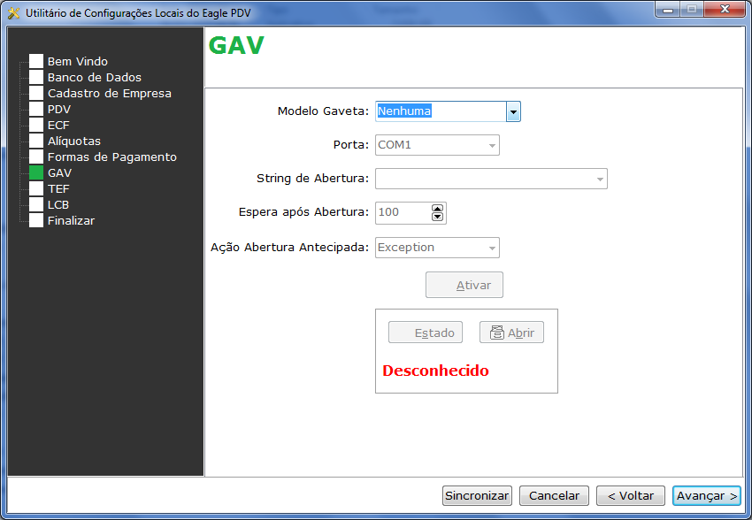 Configuração de Gaveta